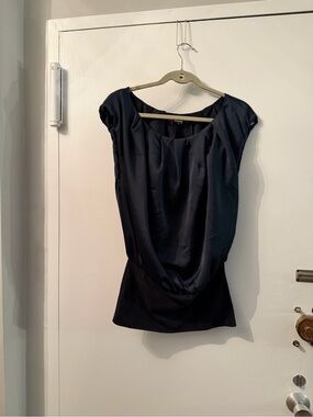 Elegant Dark Green Cap-Sleeve Satin Blouse